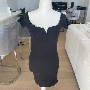 SHEIN Black Ribbed Off-Shoulder Bodycon Dress Size S